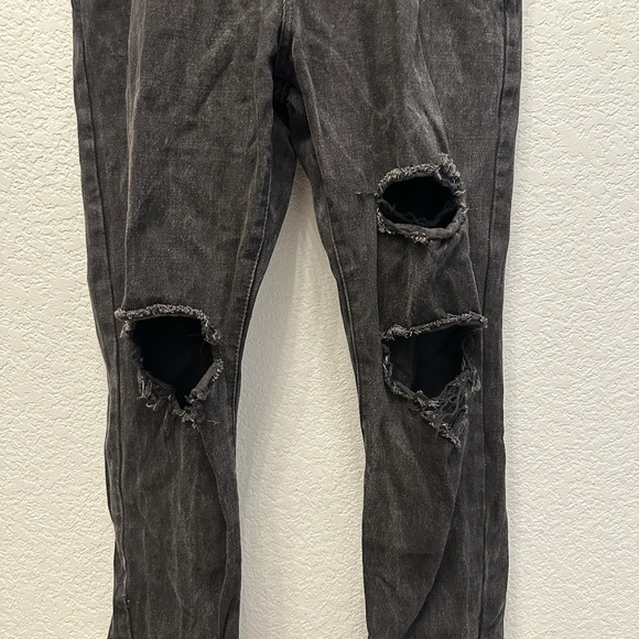 Forever 21 Overalls Mens Medium Black Denim Distressed Modern Streetwear Sz 30 - Picture 8 of 12